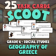Geography of Greece SCOOT TASK CARDS Socials Game - No Prep Grade 6 Review