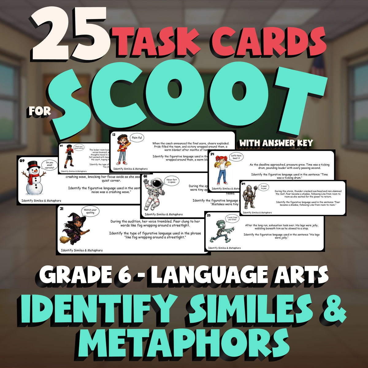 Identify Similes & Metaphors SCOOT TASK CARDS ELA Game - No Prep Grade 6 Review