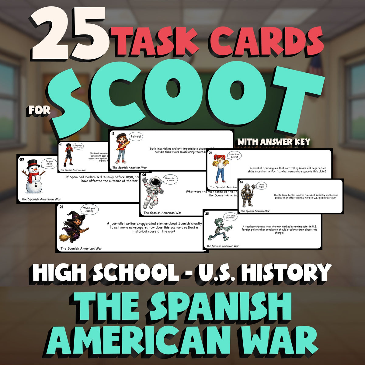 The Spanish American War SCOOT TASK CARDS U.S. History Game - No Prep Review