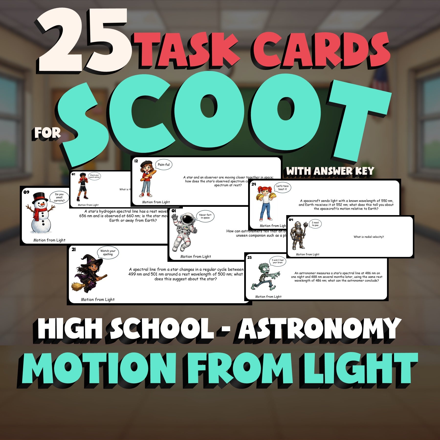 Motion from Light SCOOT TASK CARDS Science Game - No Prep Astronomy Review