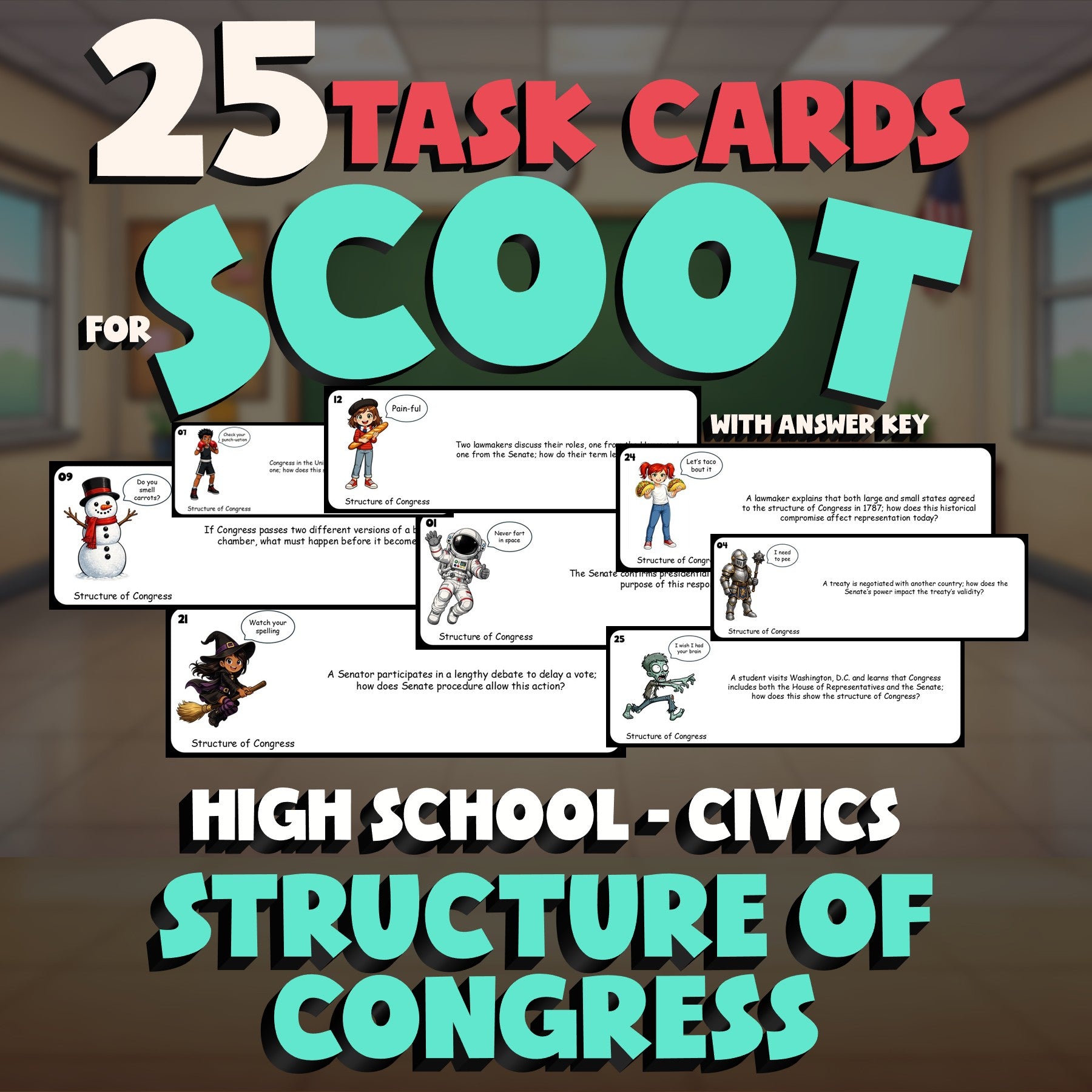 Structure of Congress SCOOT TASK CARDS Civics Game - No Prep Review Activity