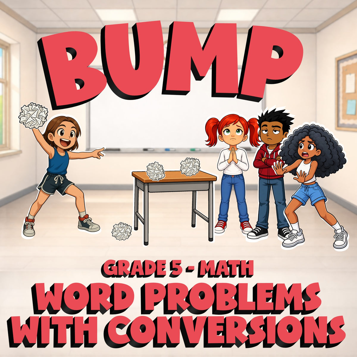 Word Problems with Conversions BUMP Math Game - No Prep Grade 5 Review Activity