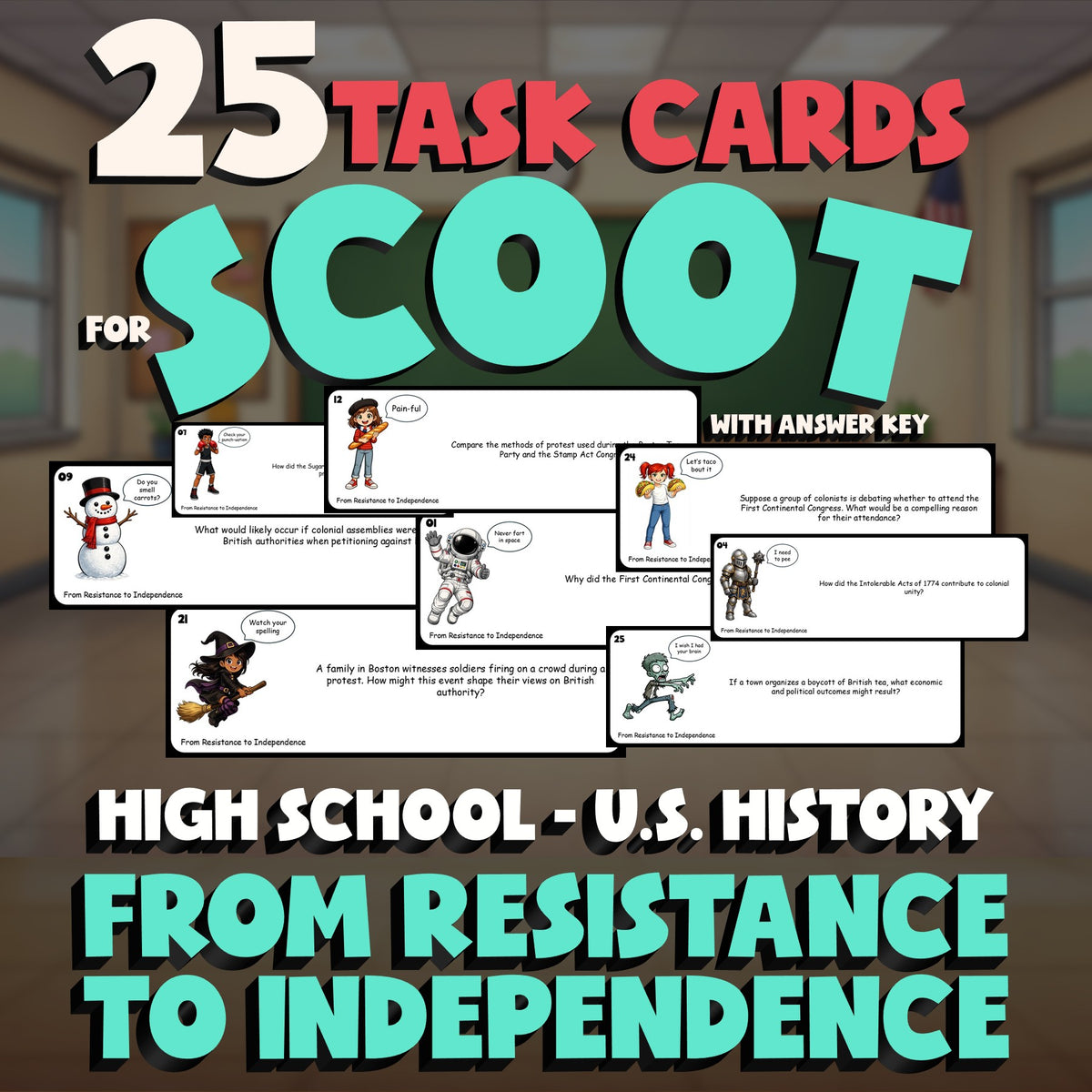 From Resistance to Independence SCOOT TASK CARDS U.S. History Game - No Prep