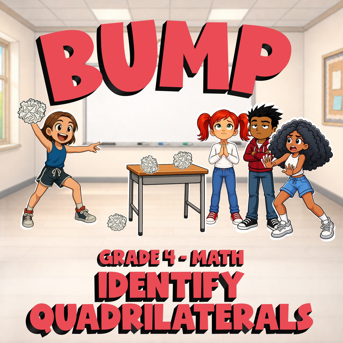 Identify Quadrilaterals BUMP Math Game - No Prep Grade 4 Review Activity
