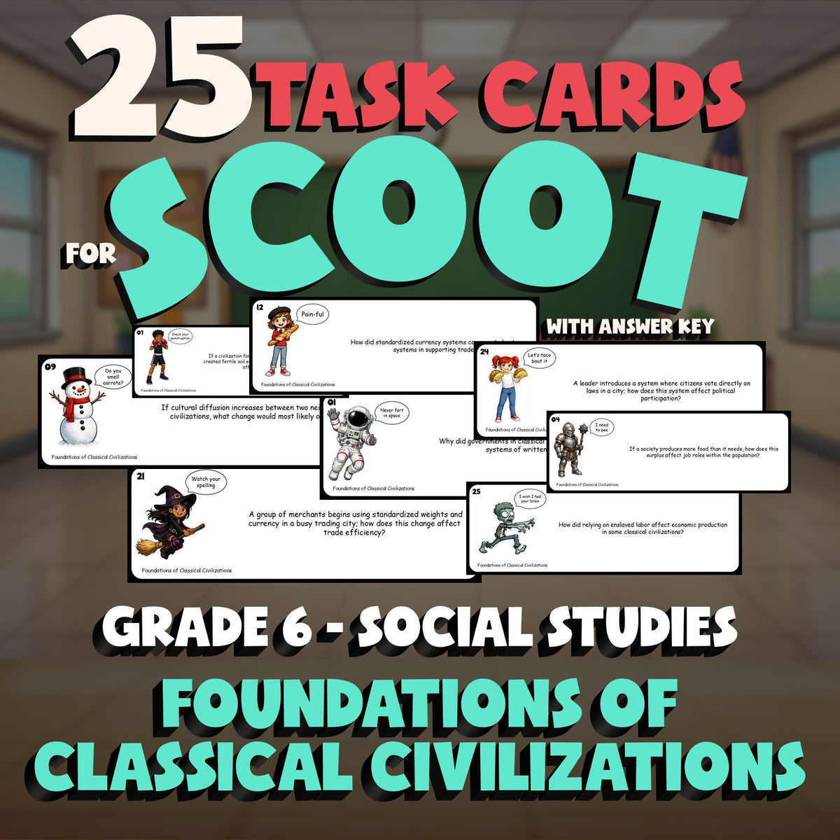 Foundations of Classical Civilizations SCOOT TASK CARDS Socials Game - Grade 6