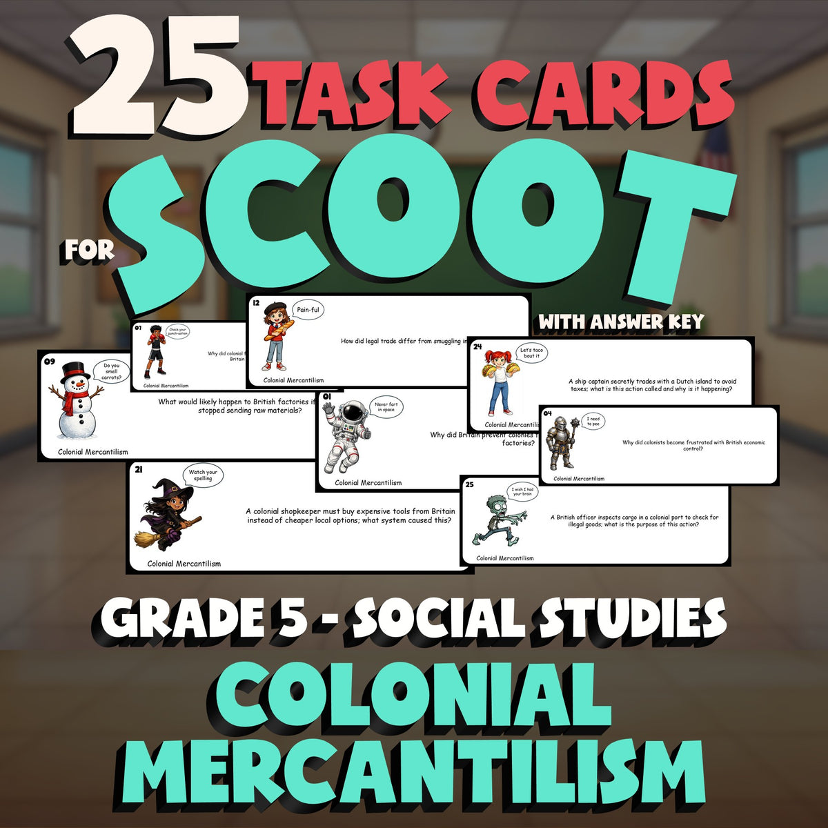 Colonial Mercantilism SCOOT TASK CARDS Socials Game - No Prep Grade 5 Review
