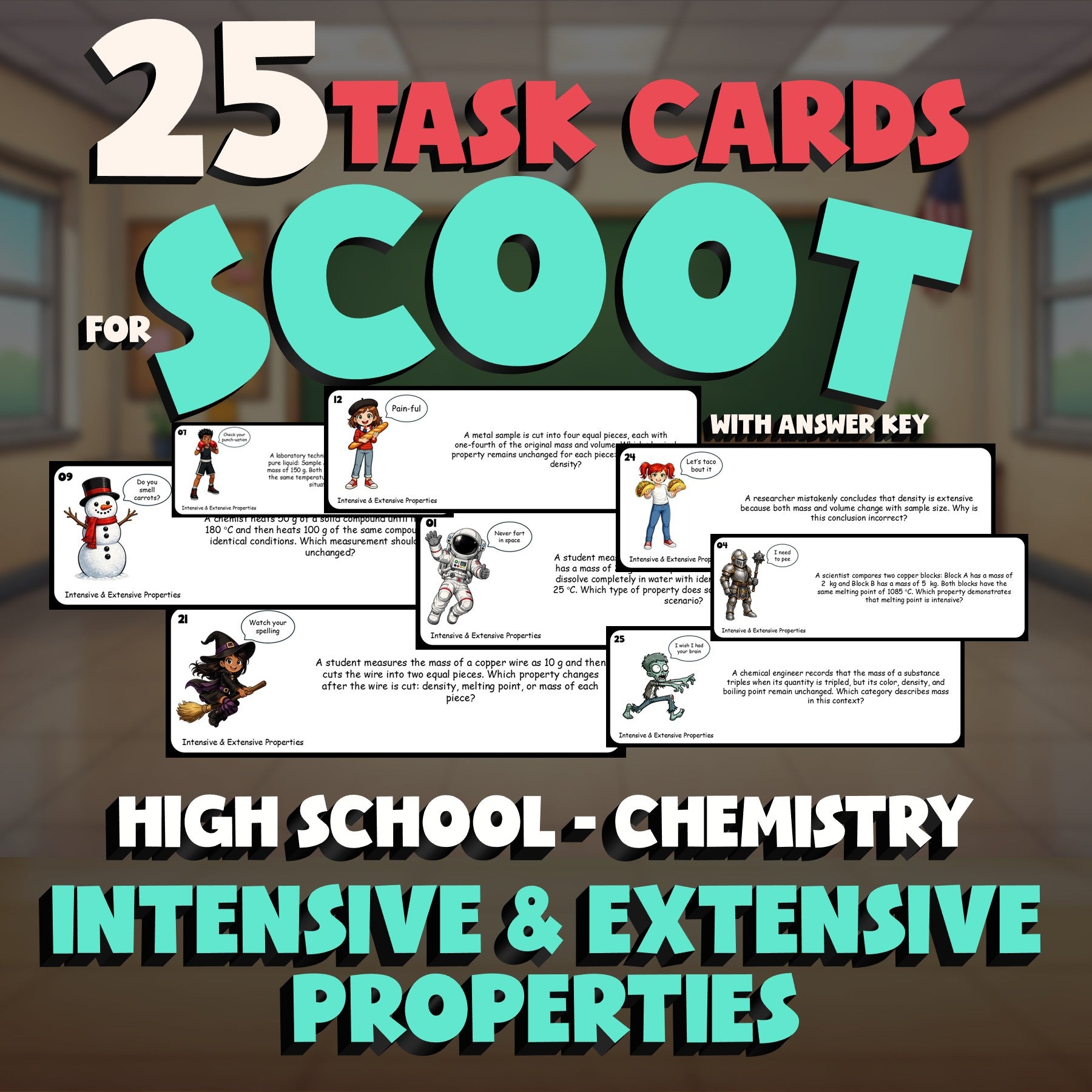 Intensive & Extensive Properties SCOOT TASK CARDS Science Game - Chemistry