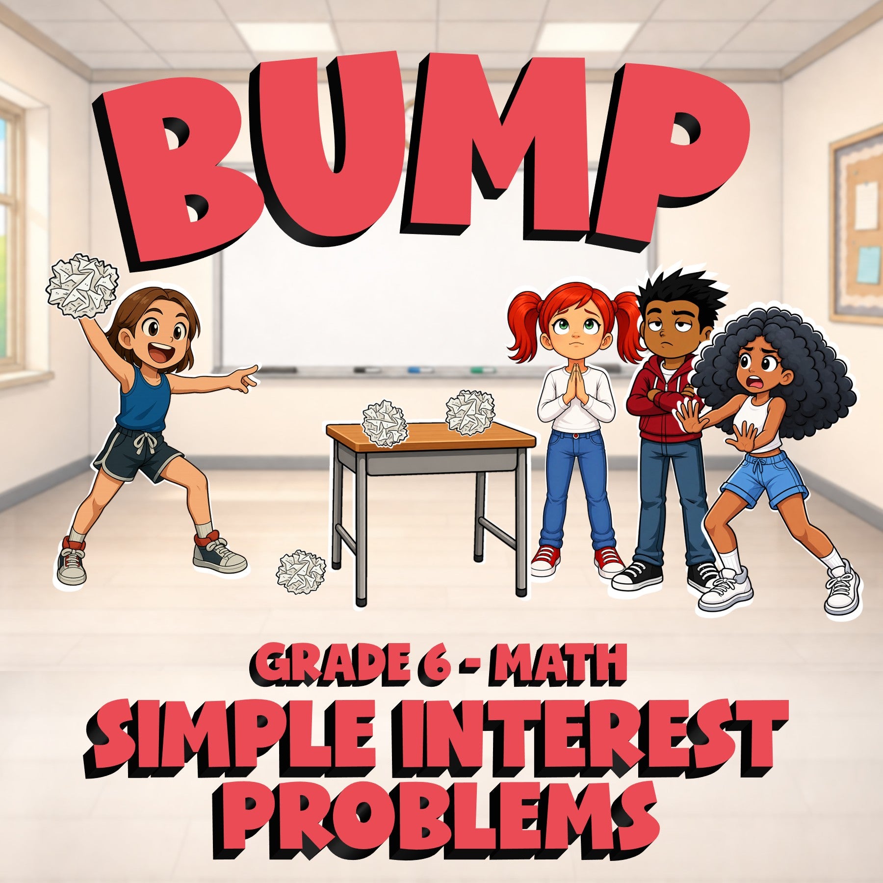 Simple Interest Problems BUMP Math Game - No Prep Grade 6 Review Activity