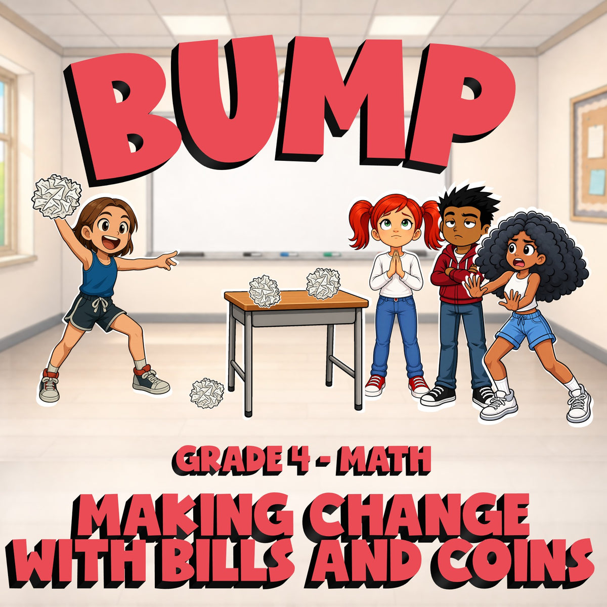 Making Change with Bills and Coins BUMP Math Game - No Prep Grade 4 Review