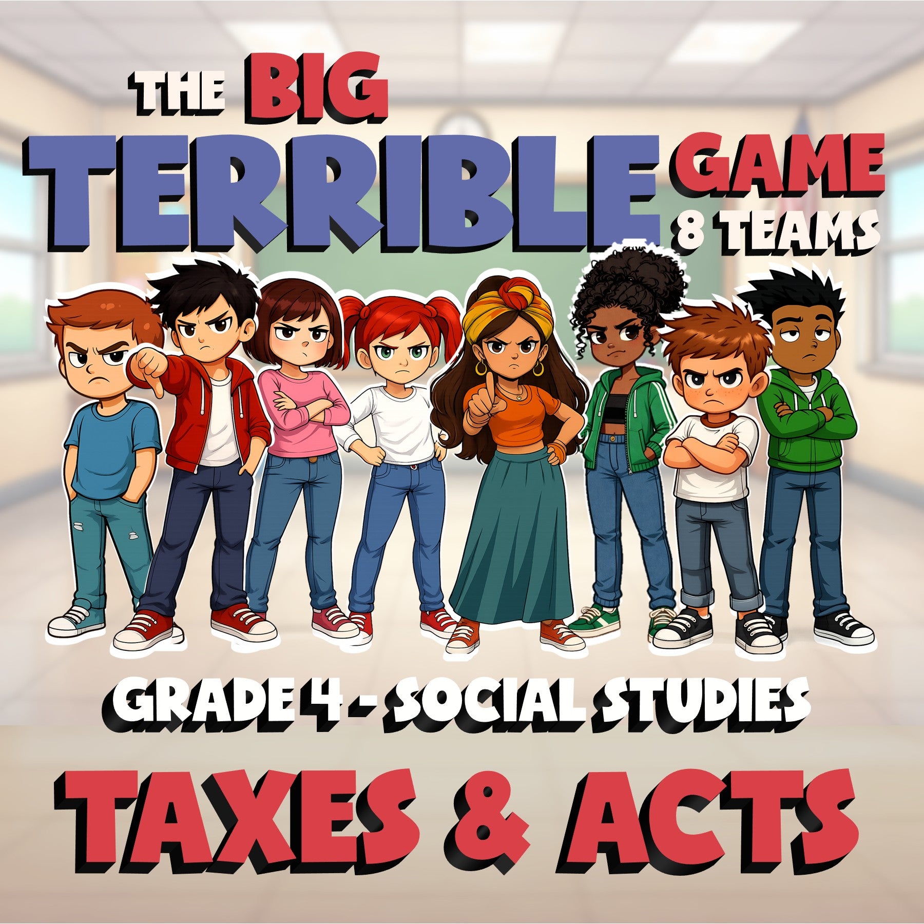 Taxes & Acts BIG TERRIBLE GAME - No Prep Grade 4 Socials Review Activity