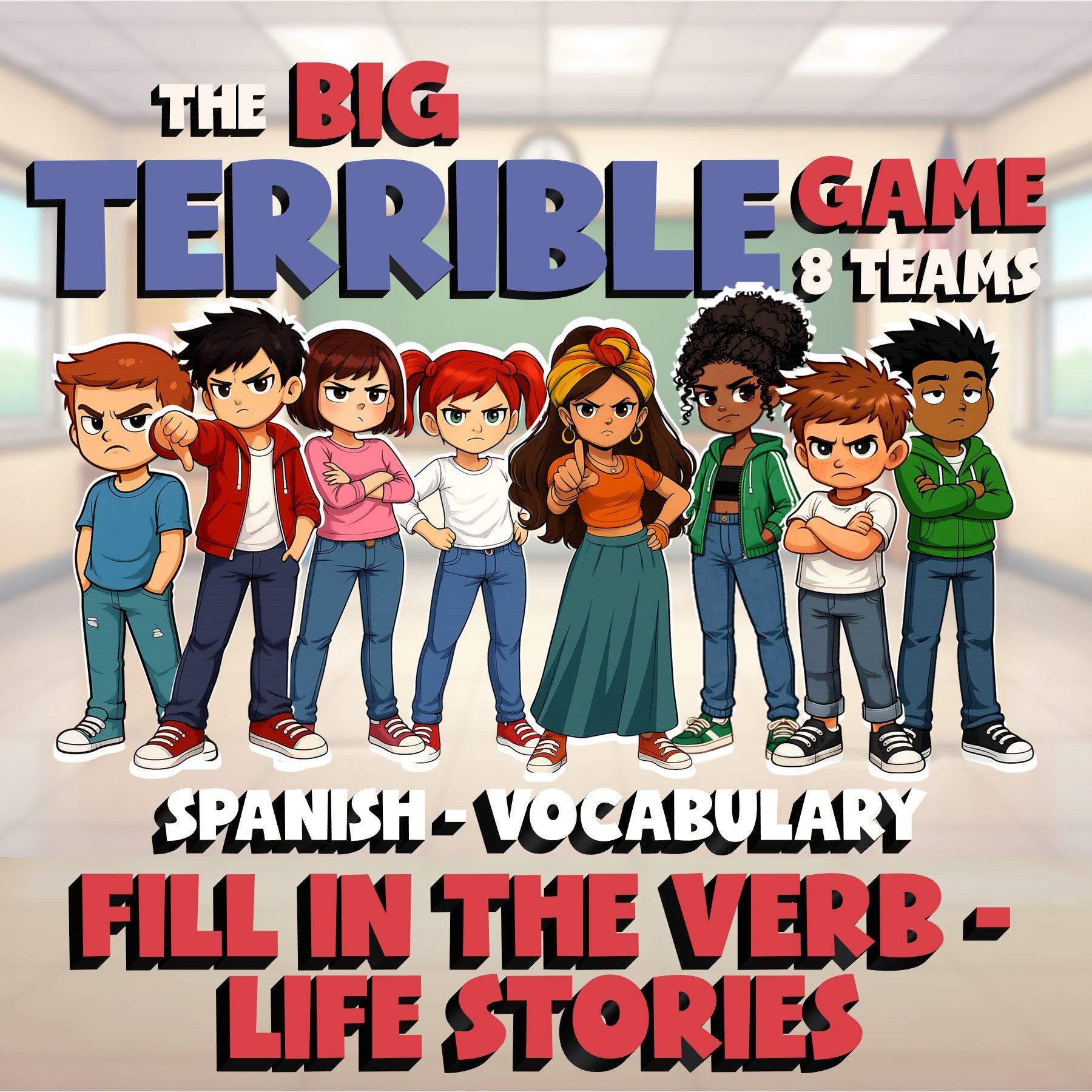 Fill In The Verb - Life Stories BIG TERRIBLE GAME - No Prep Spanish Exercise