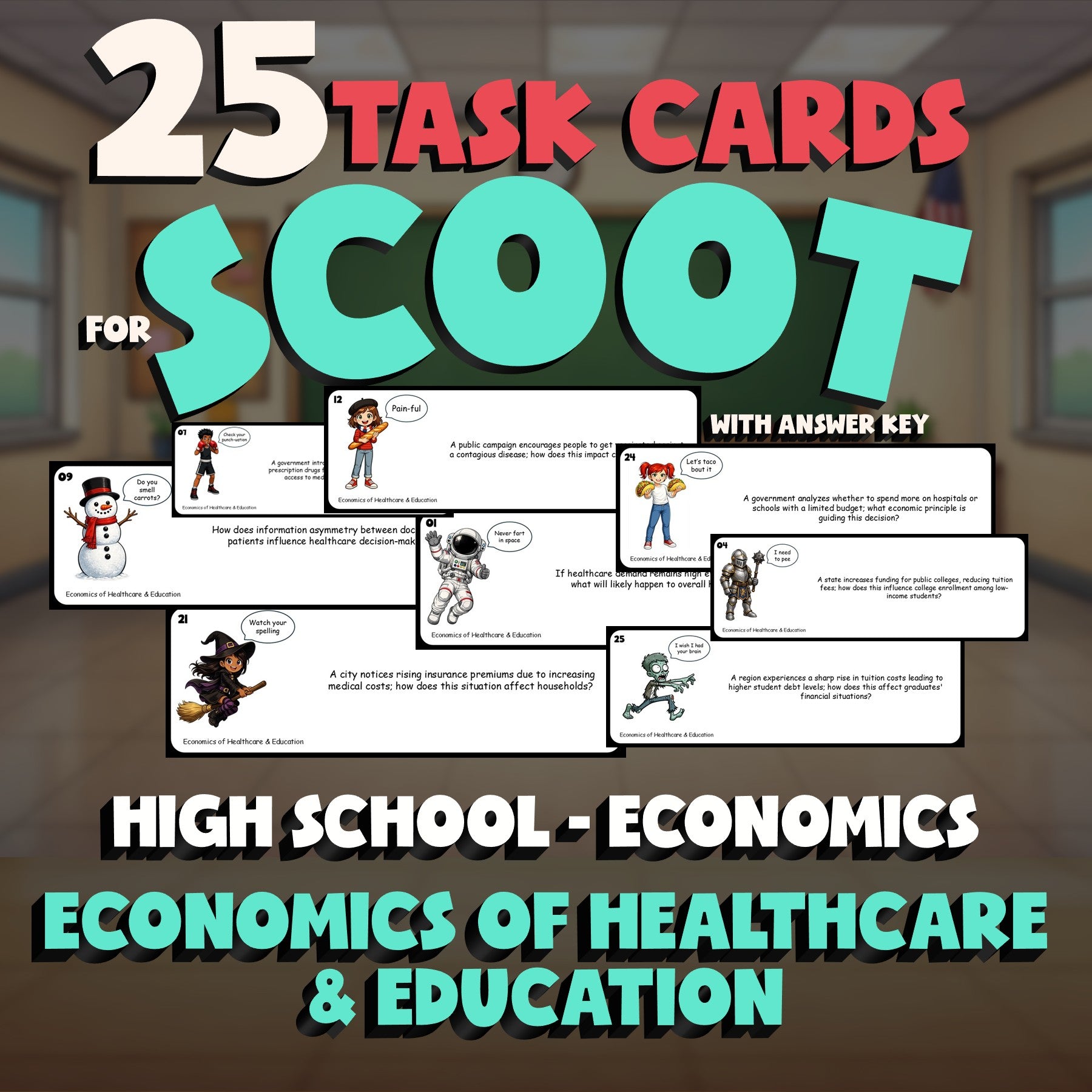 Economics of Healthcare & Education SCOOT TASK CARDS Economics Game - No Prep