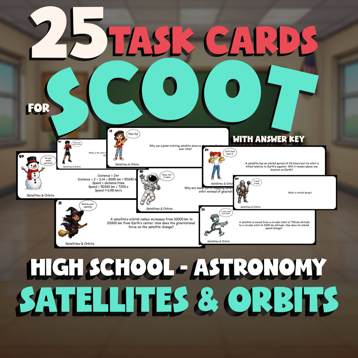 Satellites & Orbits SCOOT TASK CARDS Science Game - No Prep Astronomy Review