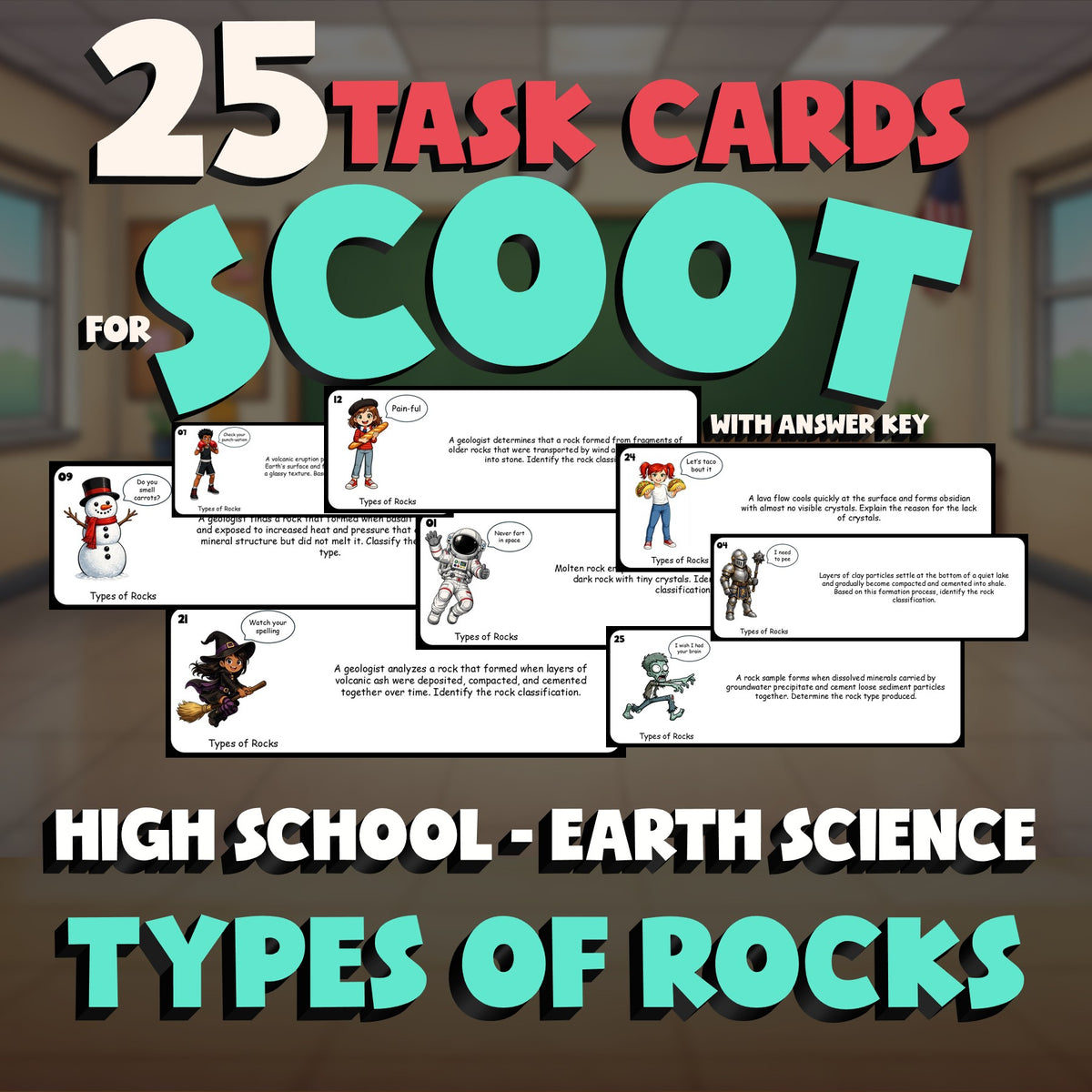 Types of Rocks SCOOT TASK CARDS Game - No Prep Earth Science Review Activity