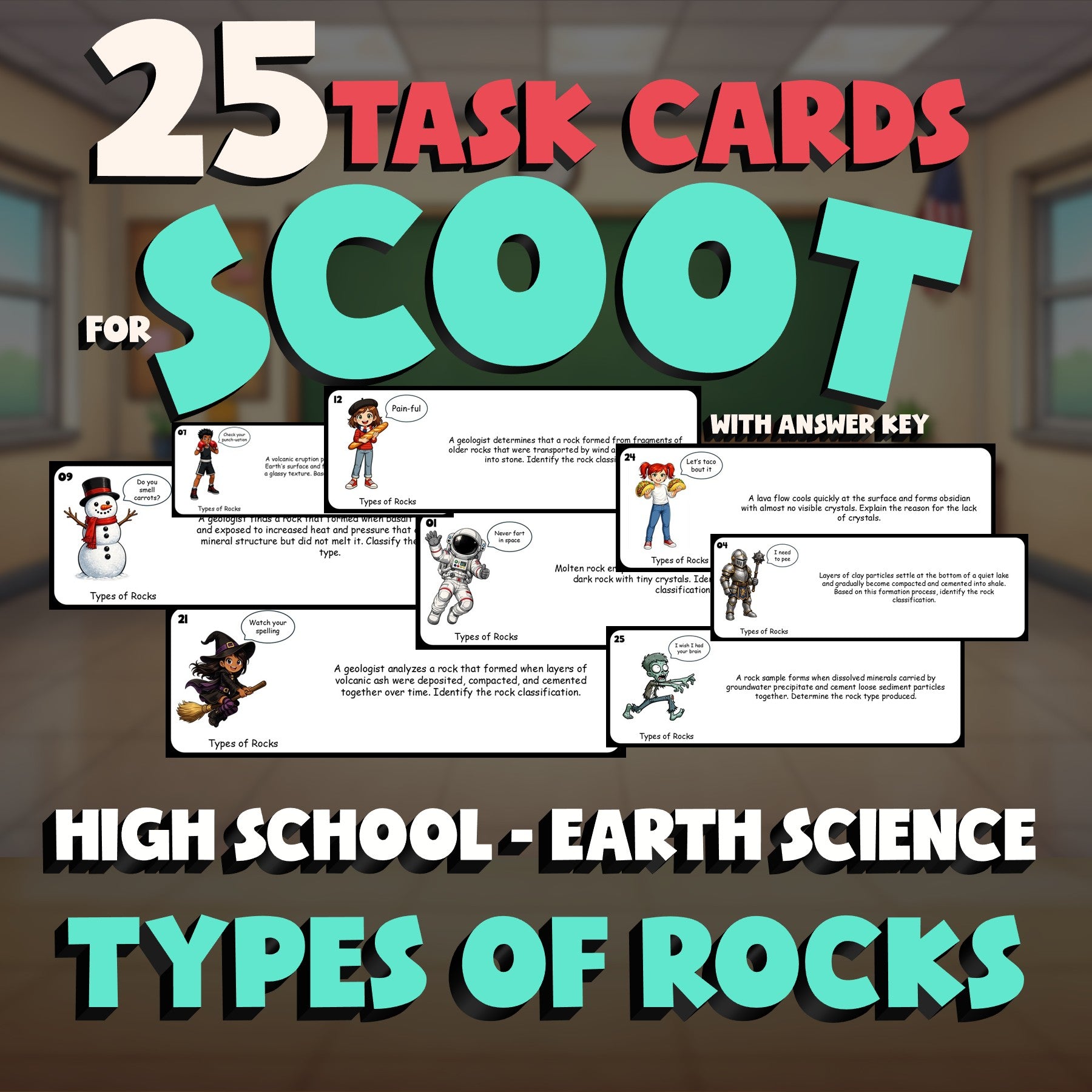 Types of Rocks SCOOT TASK CARDS Game - No Prep Earth Science Review Activity