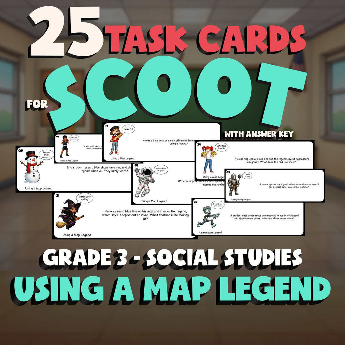 Using a Map Legend SCOOT TASK CARDS Socials Game - No Prep Grade 3 Review