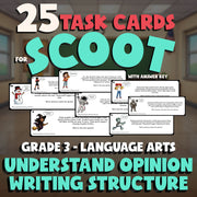 Understand Opinion Writing Structure SCOOT TASK CARDS ELA Game - No Prep Grade 3
