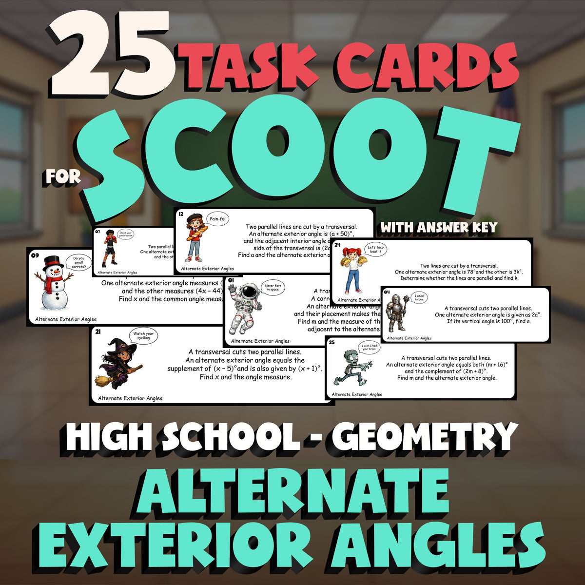 Alternate Exterior Angles SCOOT TASK CARDS Math Game - No Prep Geometry Review