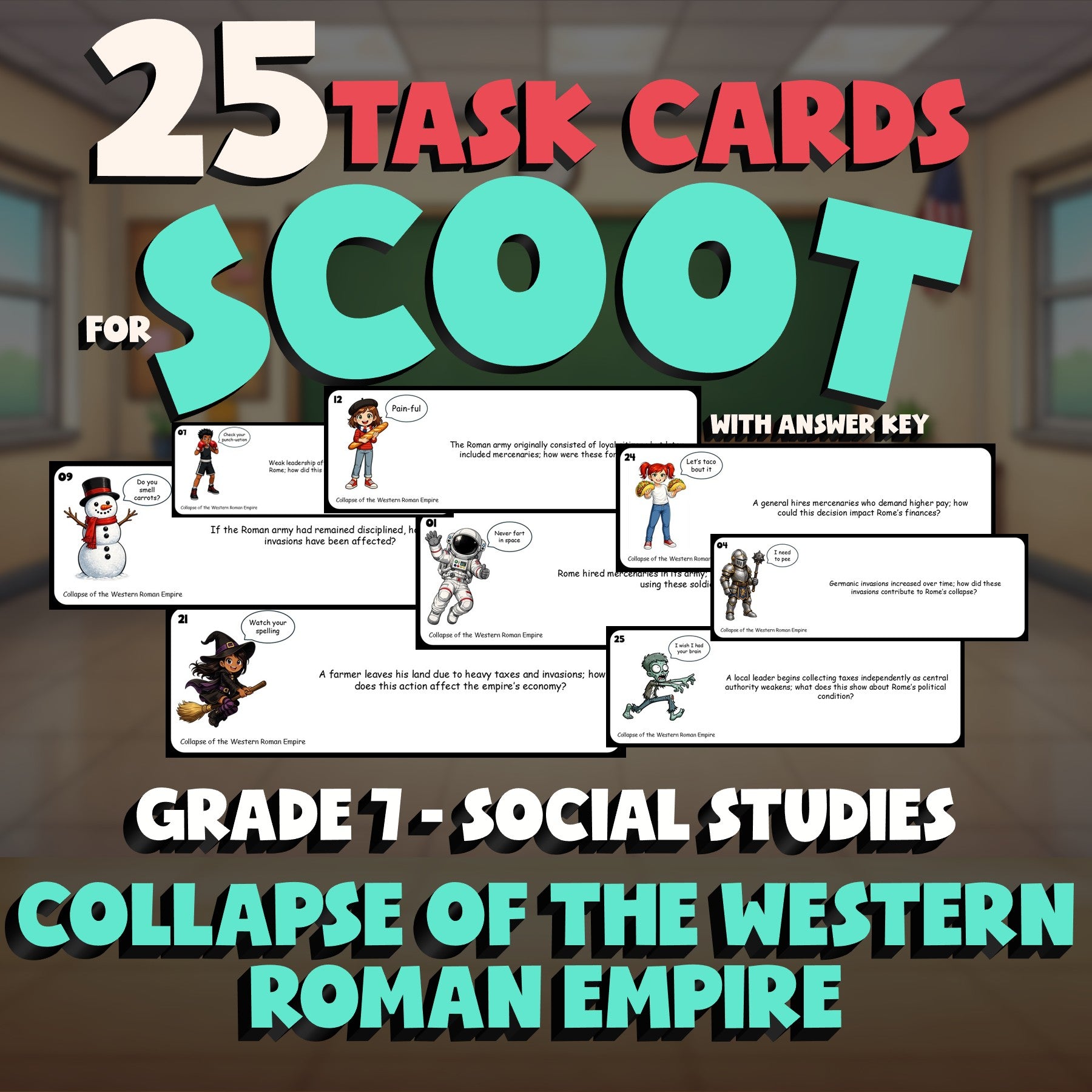 Collapse of the Western Roman Empire SCOOT TASK CARDS Socials Game - Grade 7
