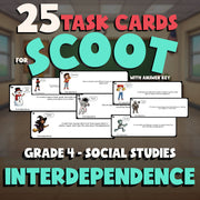 Interdependence SCOOT TASK CARDS Socials Game - No Prep Grade 4 Review Activity