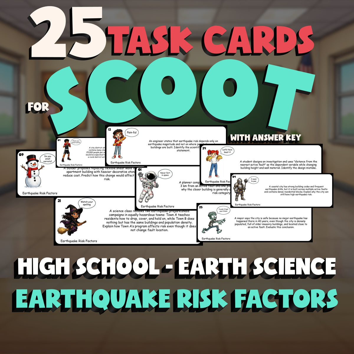 Earthquake Risk Factors SCOOT TASK CARDS Game - No Prep Earth Science Review