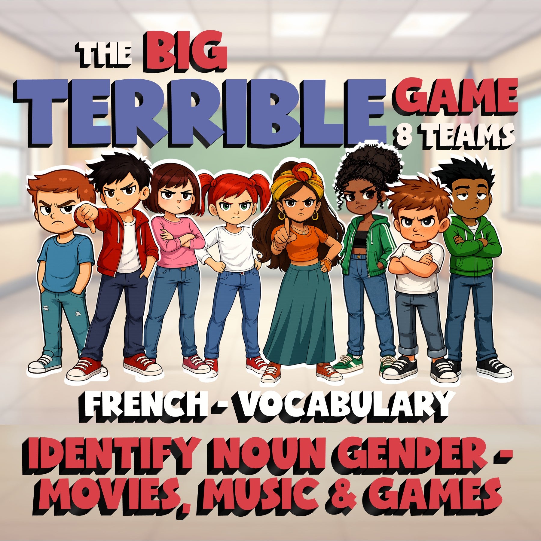 Identify Noun Gender - Movies, Music & Games BIG TERRIBLE GAME - French Exercise