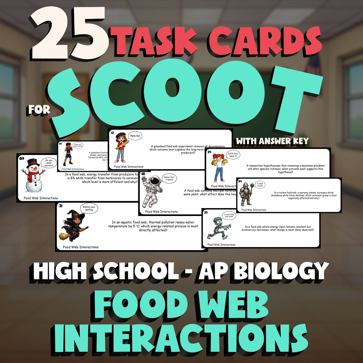 Food Web Interactions SCOOT TASK CARDS Science Game - No Prep AP Biology Review