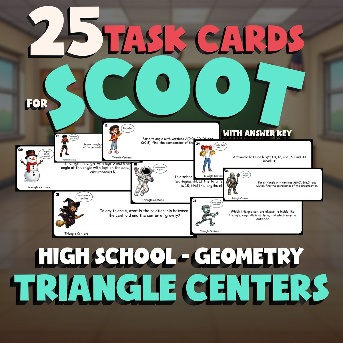 Triangle Centers SCOOT TASK CARDS Math Game - No Prep Geometry Review Activity