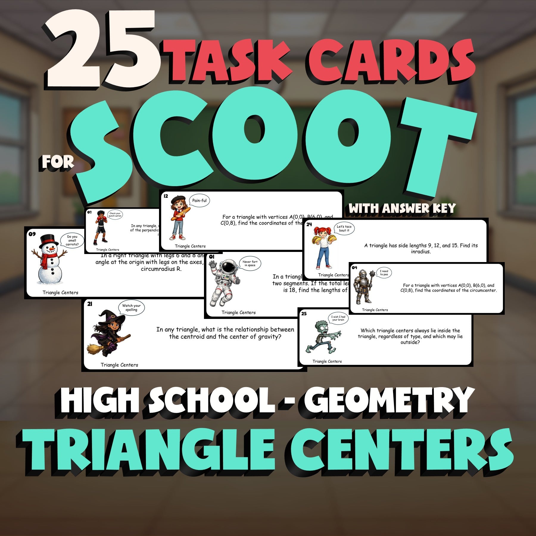 Triangle Centers SCOOT TASK CARDS Math Game - No Prep Geometry Review Activity