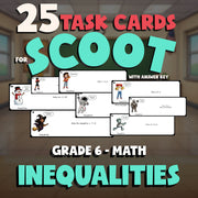 Inequalities SCOOT TASK CARDS Math Game - No Prep Grade 6 Review Activity
