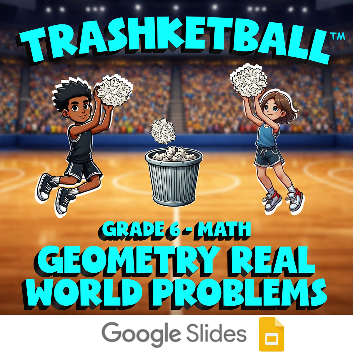 Geometry Real World Problems TRASHKETBALL Math Game - No Prep Grade 6 Review