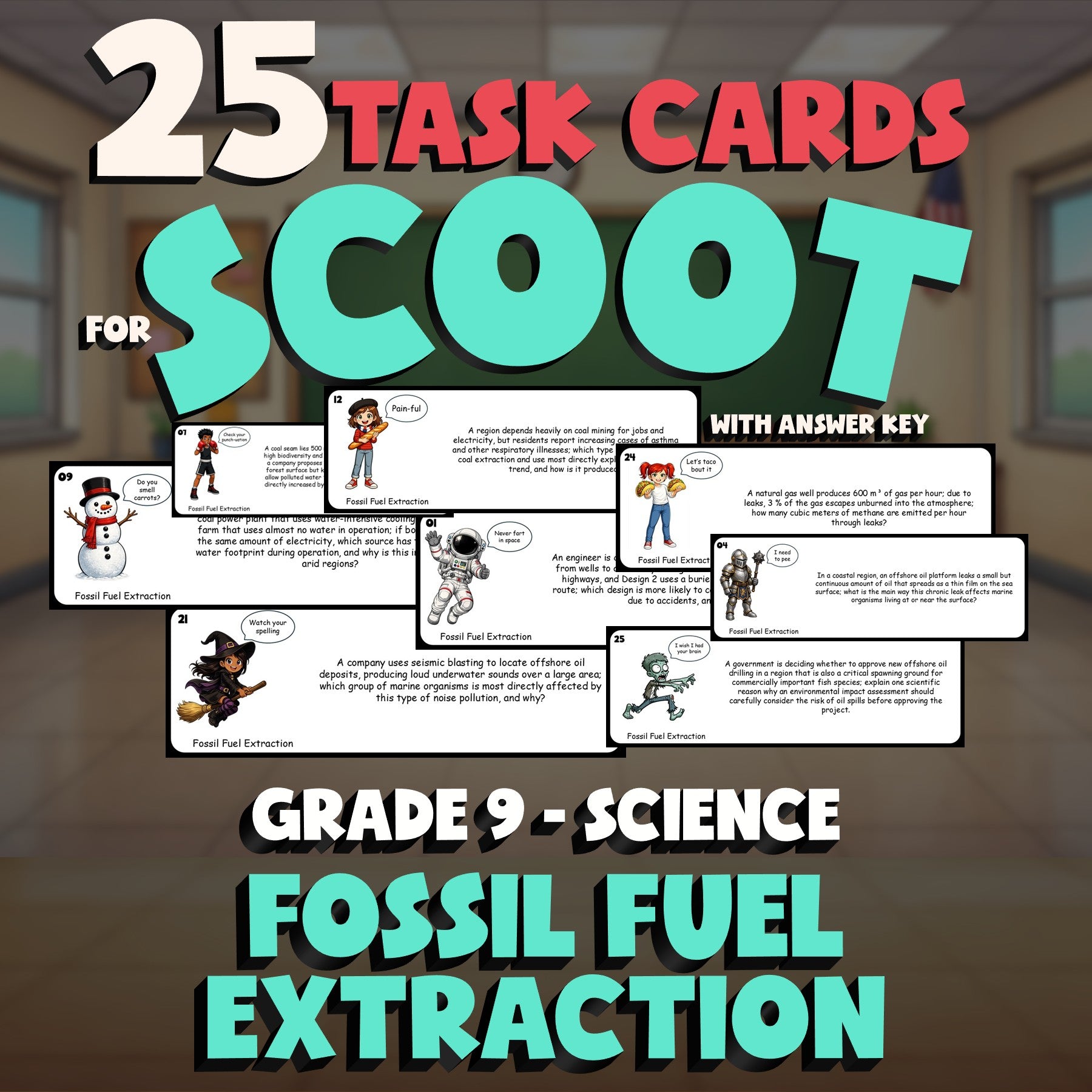 Fossil Fuel Extraction SCOOT TASK CARDS Science Game - No Prep Grade 9 Review