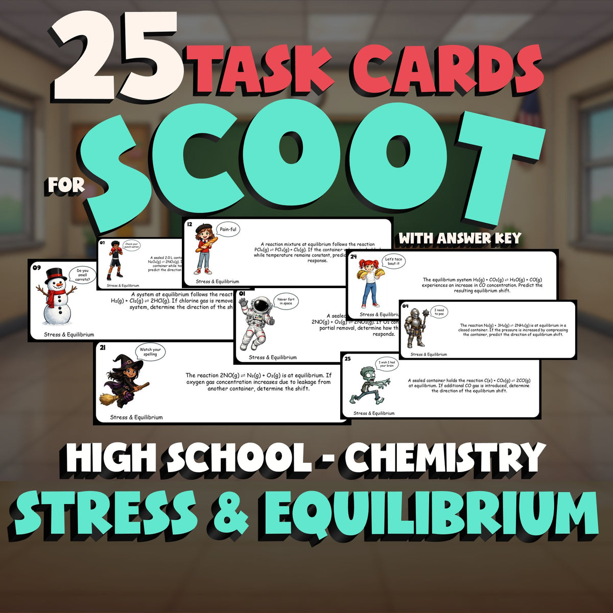 Stress & Equilibrium SCOOT TASK CARDS Science Game - No Prep Chemistry Review