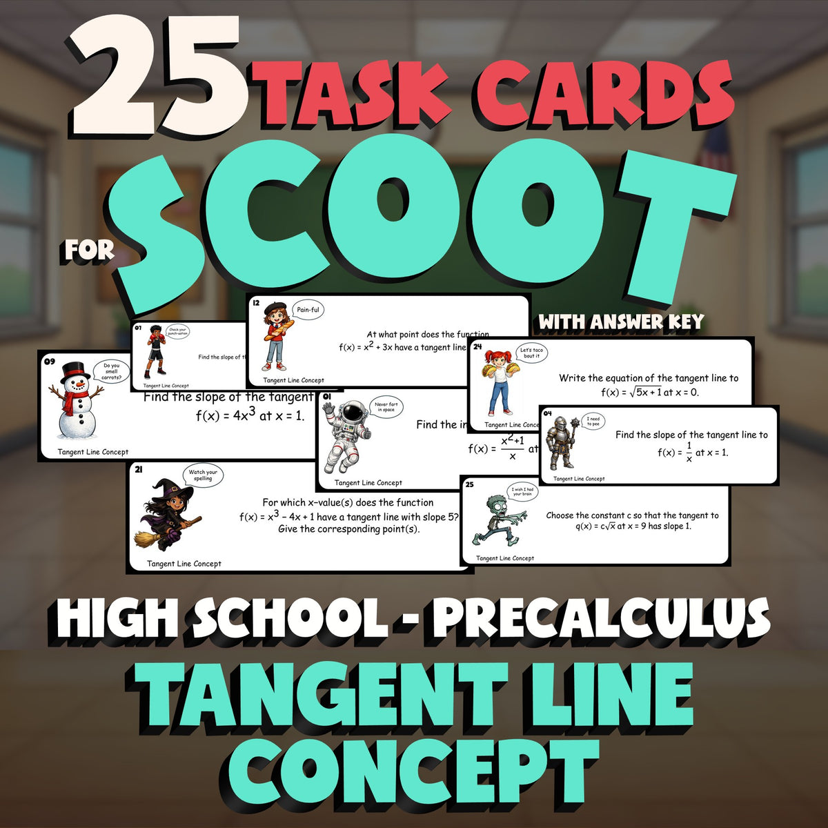 Tangent Line Concept SCOOT TASK CARDS Math Game - No Prep PreCalculus Review