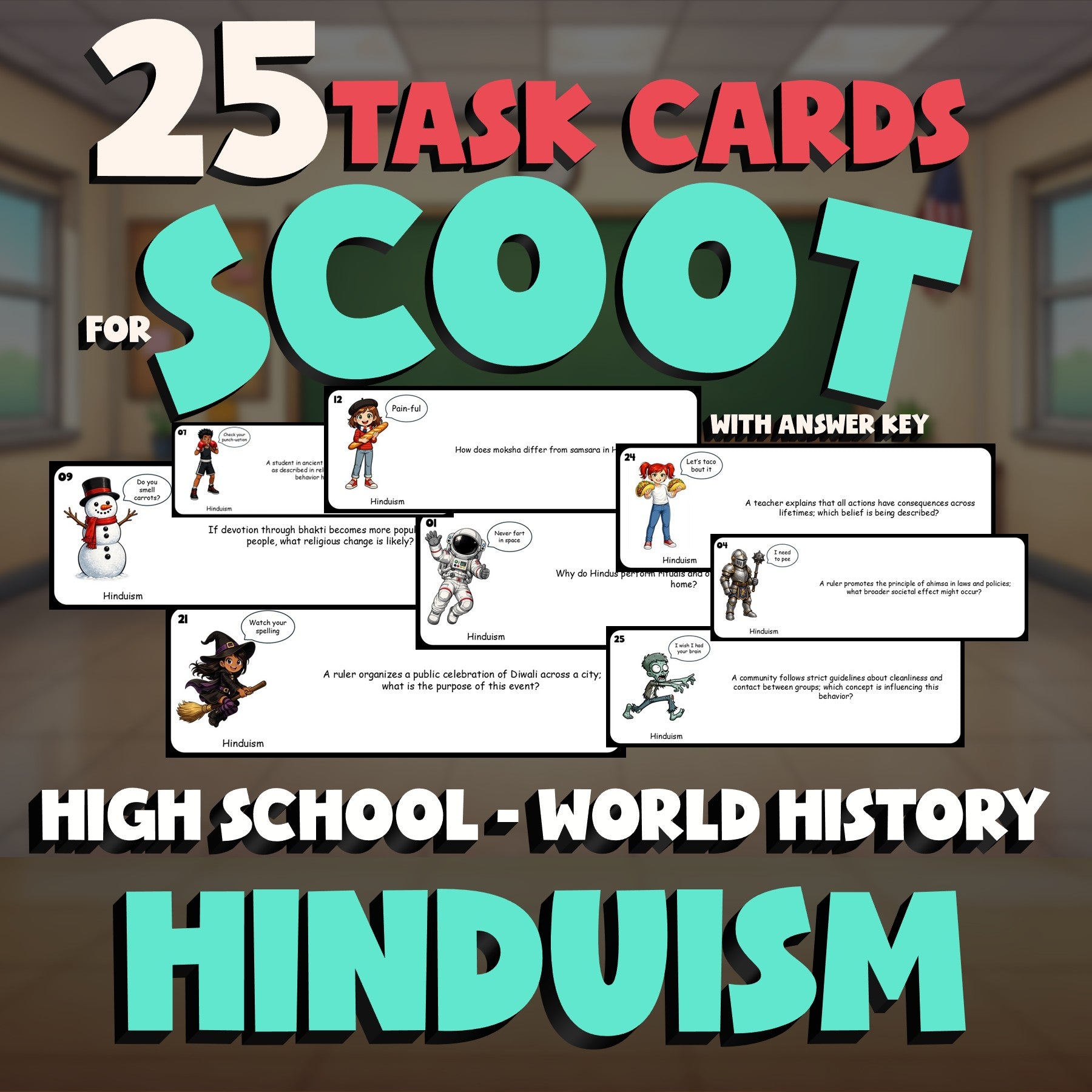 Hinduism SCOOT TASK CARDS Game - No Prep World History Review Activity