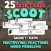 Multiplying Fractions Word Problems SCOOT TASK CARDS Math Game - No Prep Grade 7
