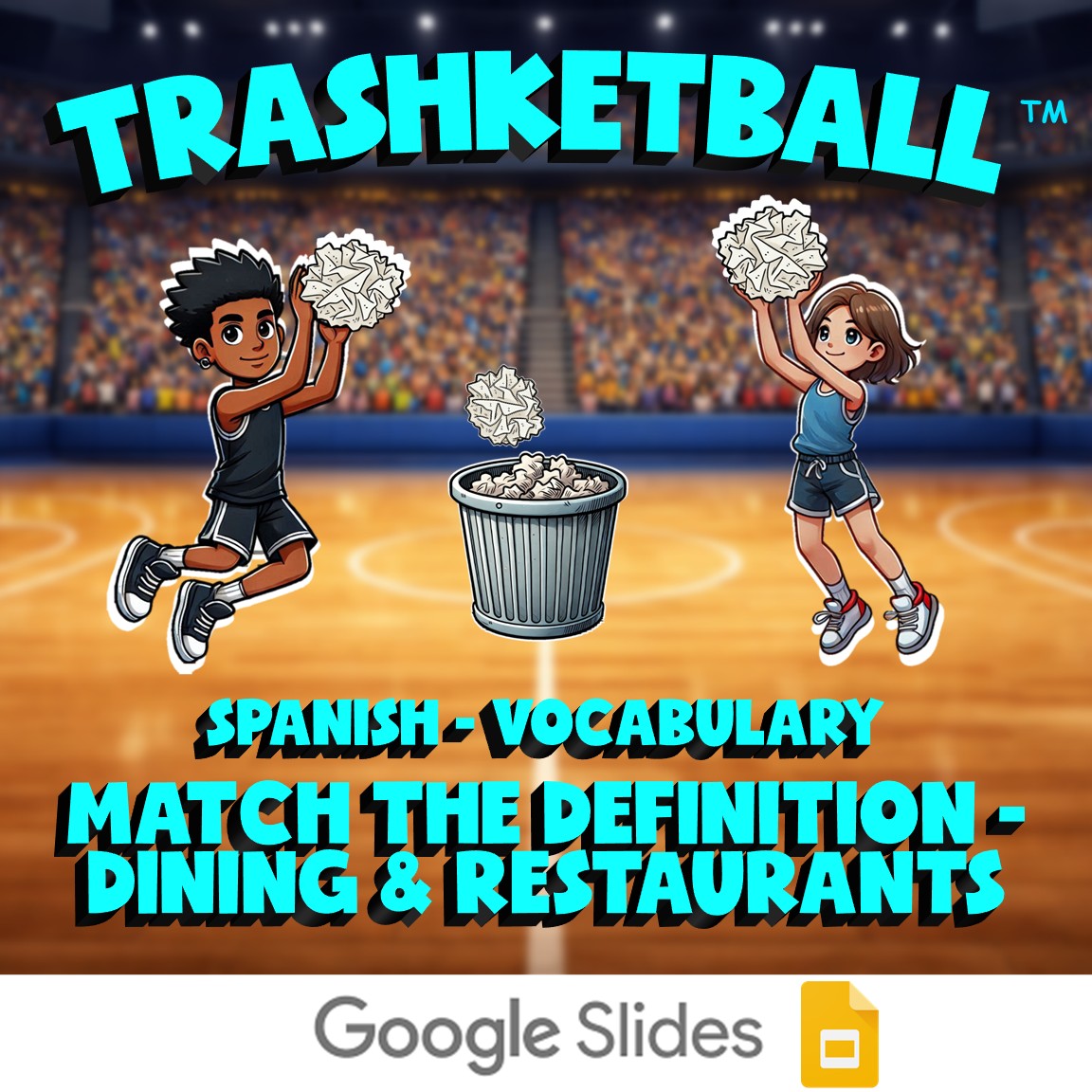 Match the Definition - Dining & Restaurants TRASHKETBALL Spanish Game - No Prep