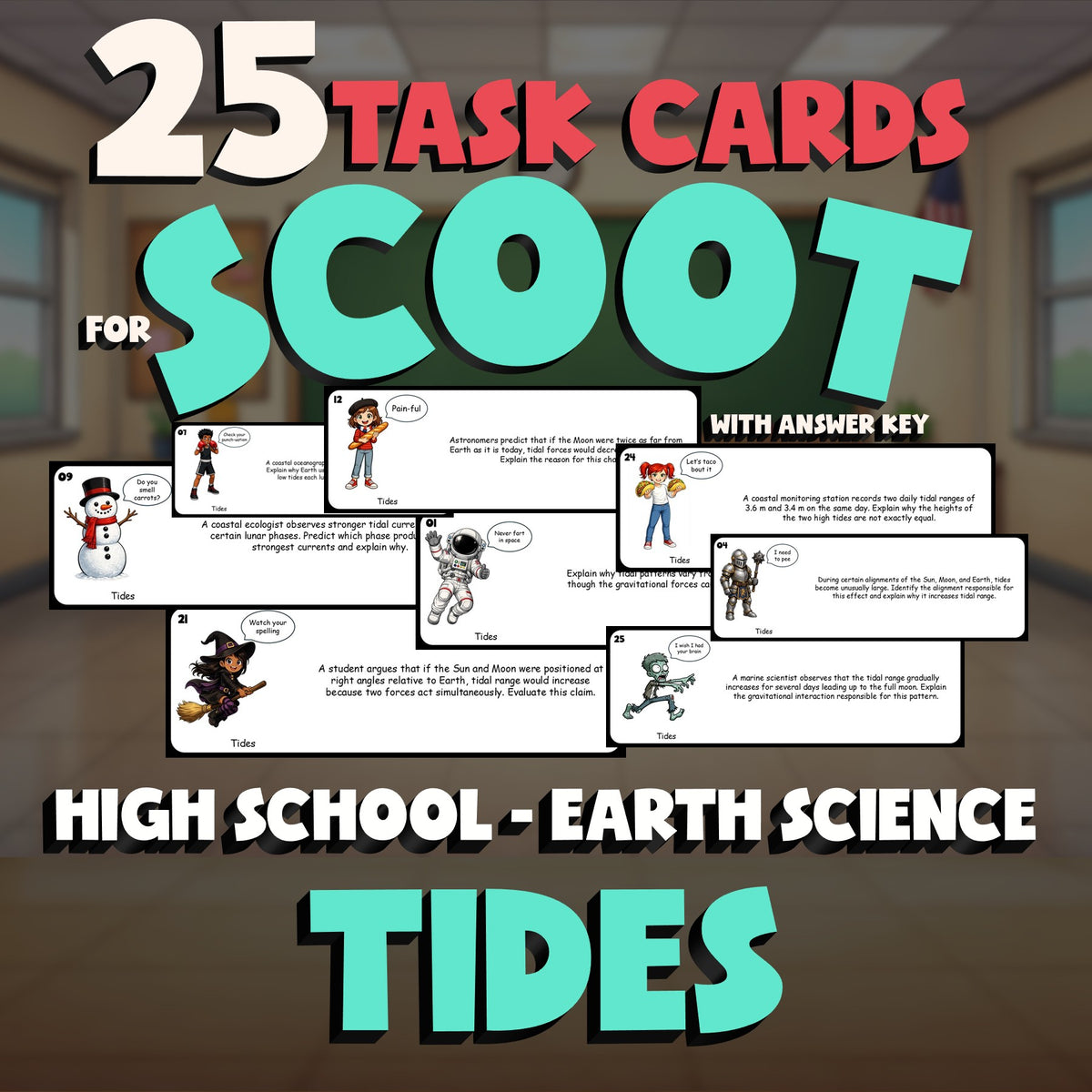 Tides SCOOT TASK CARDS Game - No Prep Earth Science Review Activity