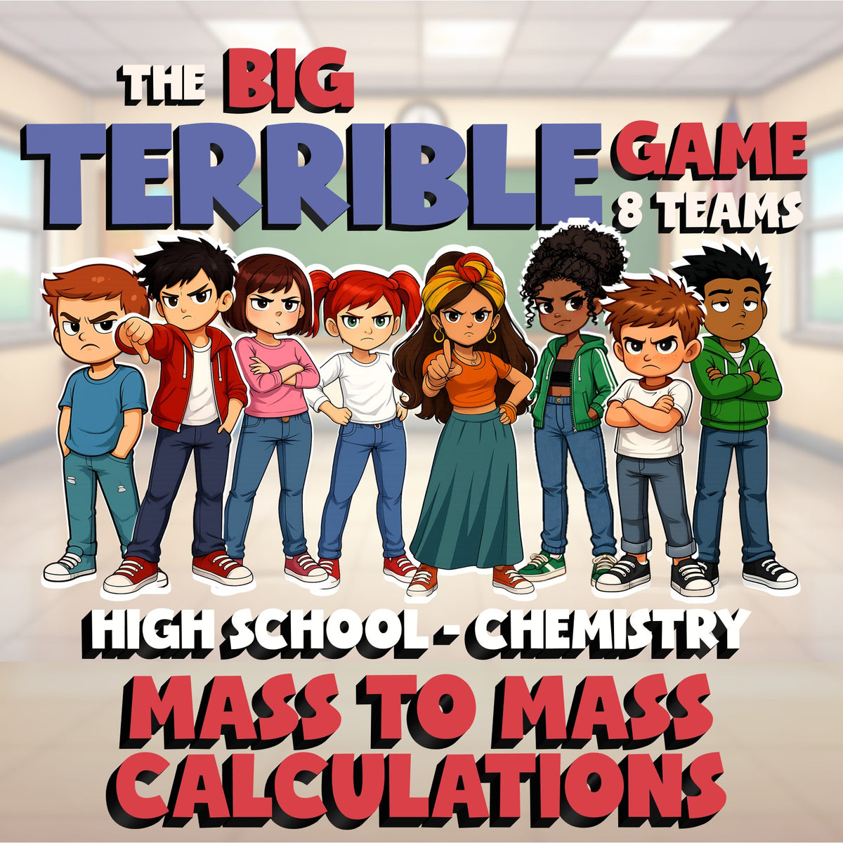 Mass to Mass Calculations BIG TERRIBLE GAME - No Prep Chemistry Science Review