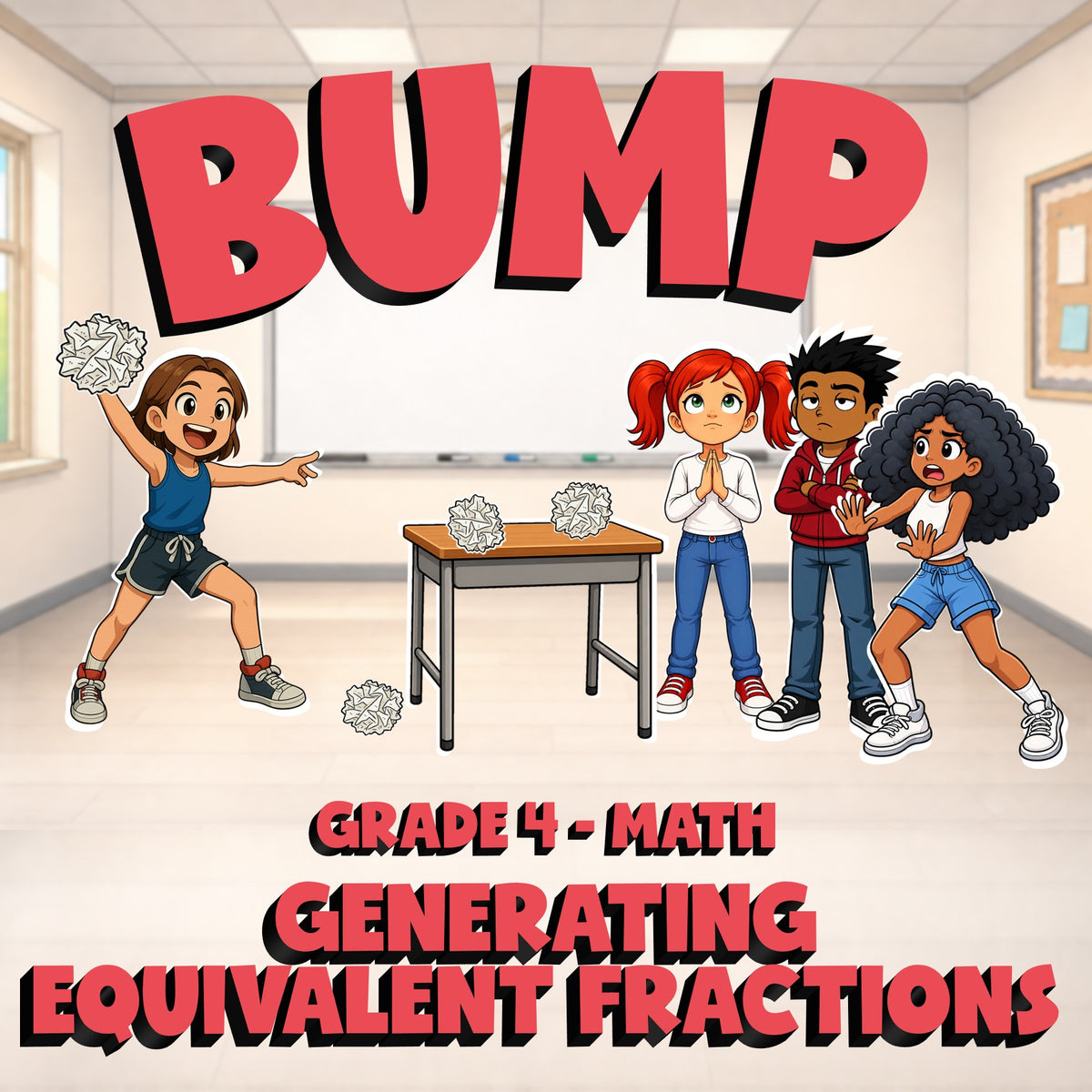 Generating Equivalent Fractions BUMP Math Game - No Prep Grade 4 Review Activity