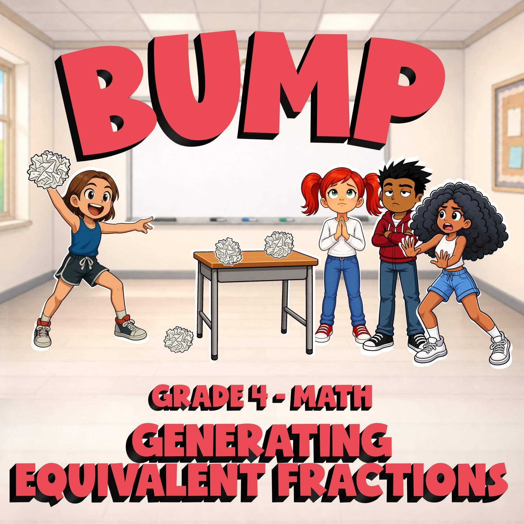 Generating Equivalent Fractions BUMP Math Game - No Prep Grade 4 Review Activity