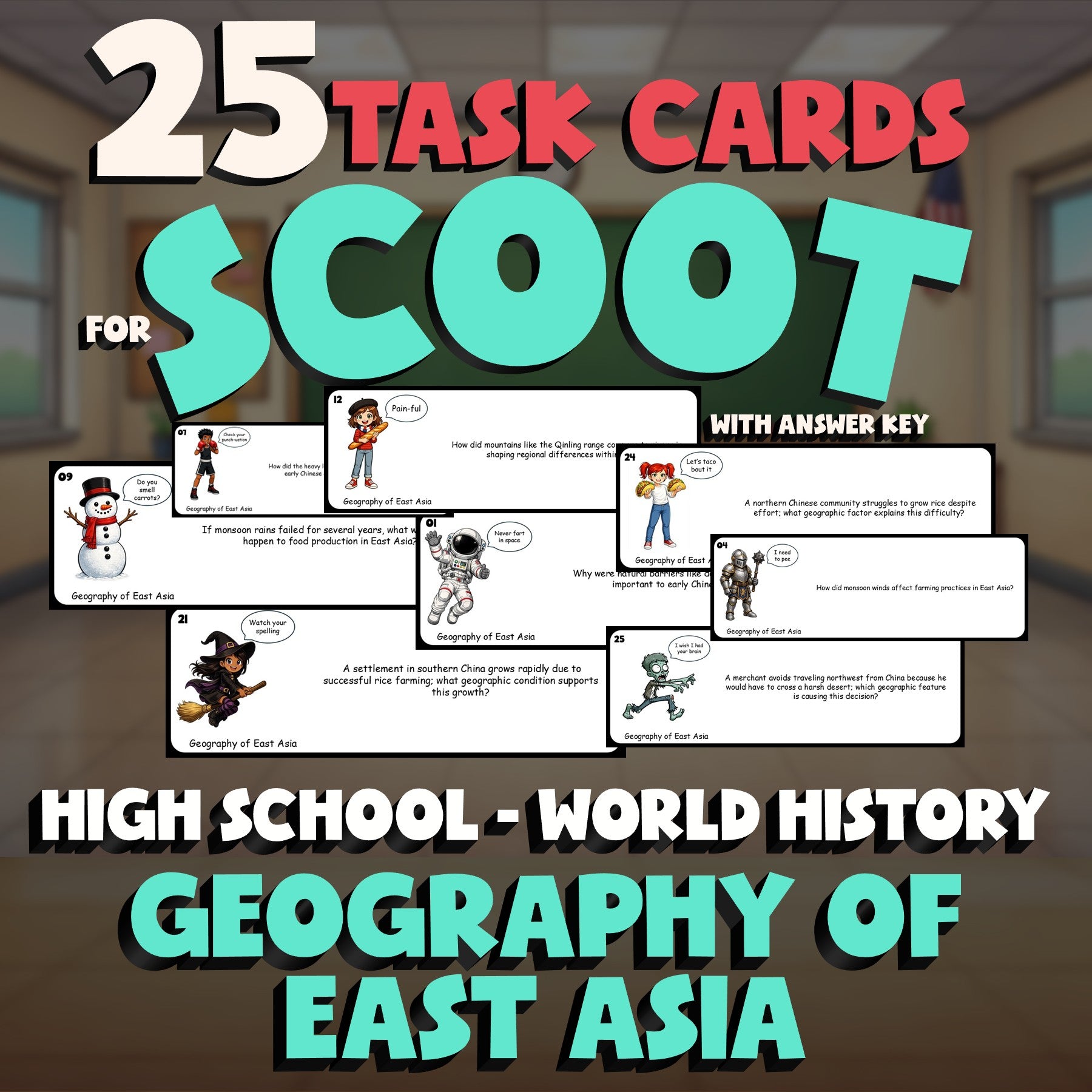 Geography of East Asia SCOOT TASK CARDS Game - No Prep World History Review