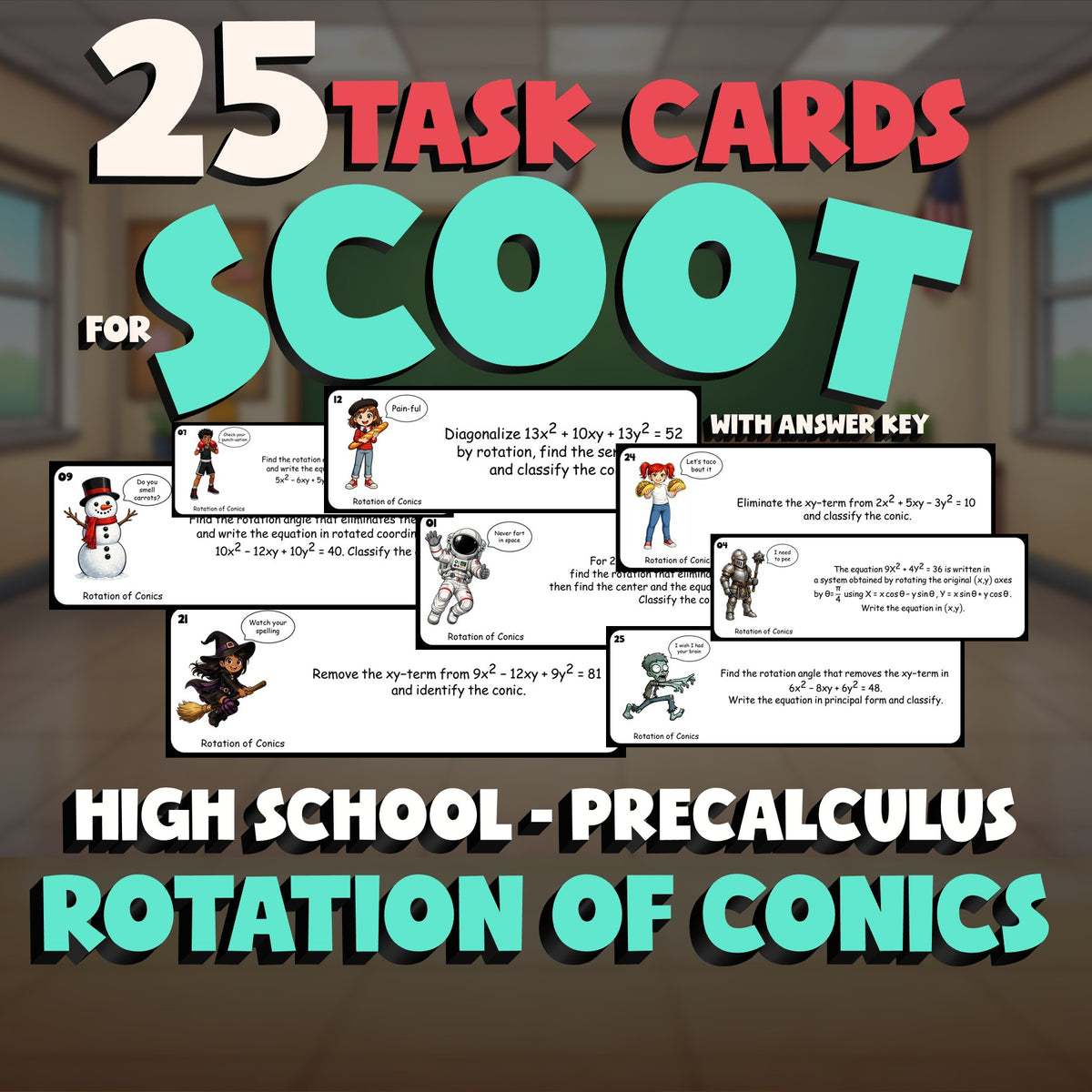 Rotation of Conics SCOOT TASK CARDS Math Game - No Prep PreCalculus Review