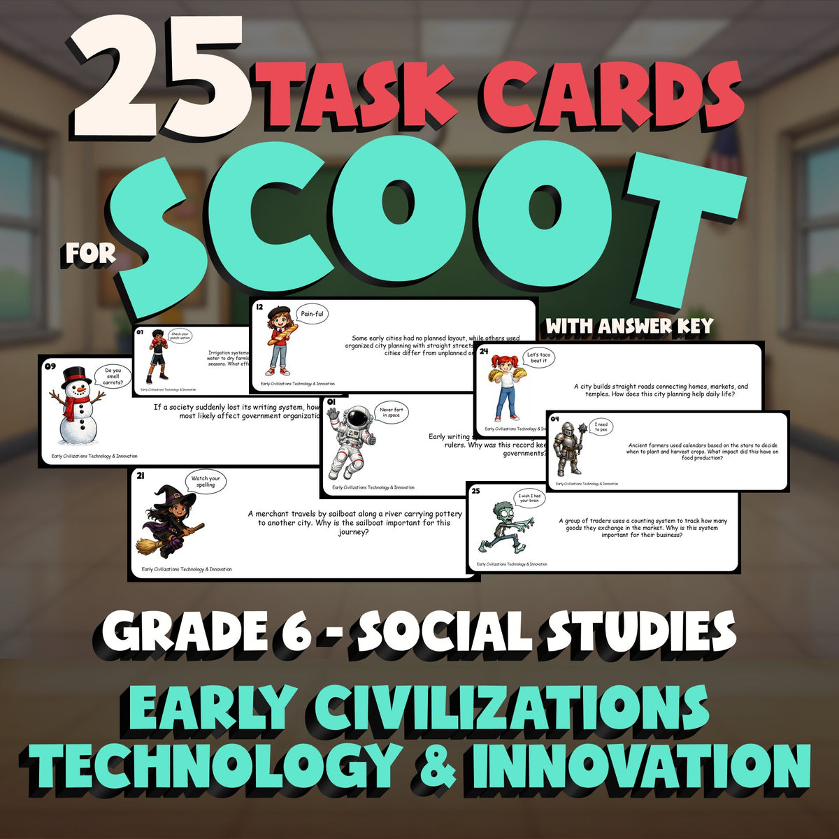Early Civilizations Technology & Innovation SCOOT TASK CARDS Socials Game - G6