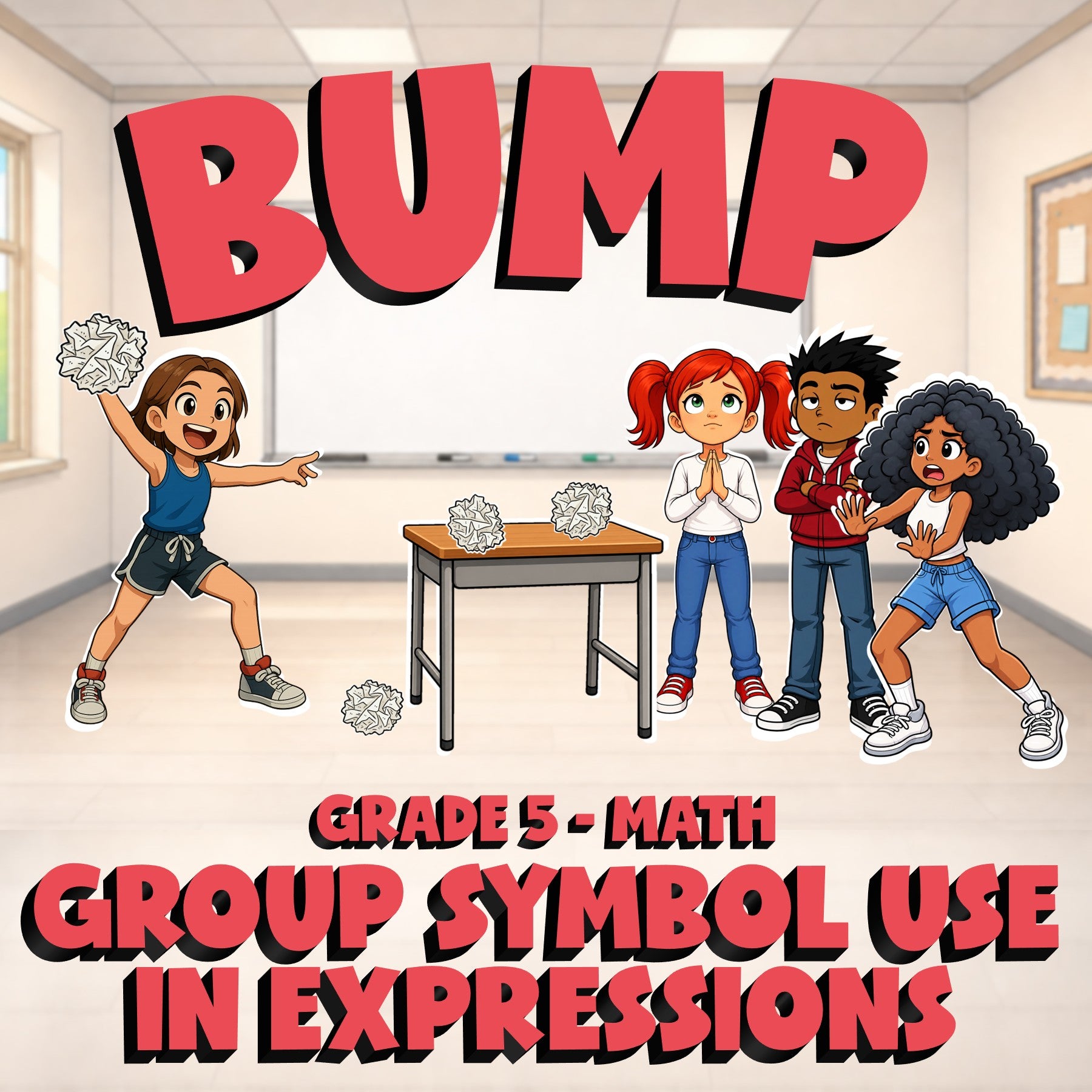 Group Symbol Use in Expressions BUMP Math Game - No Prep Grade 5 Review Activity
