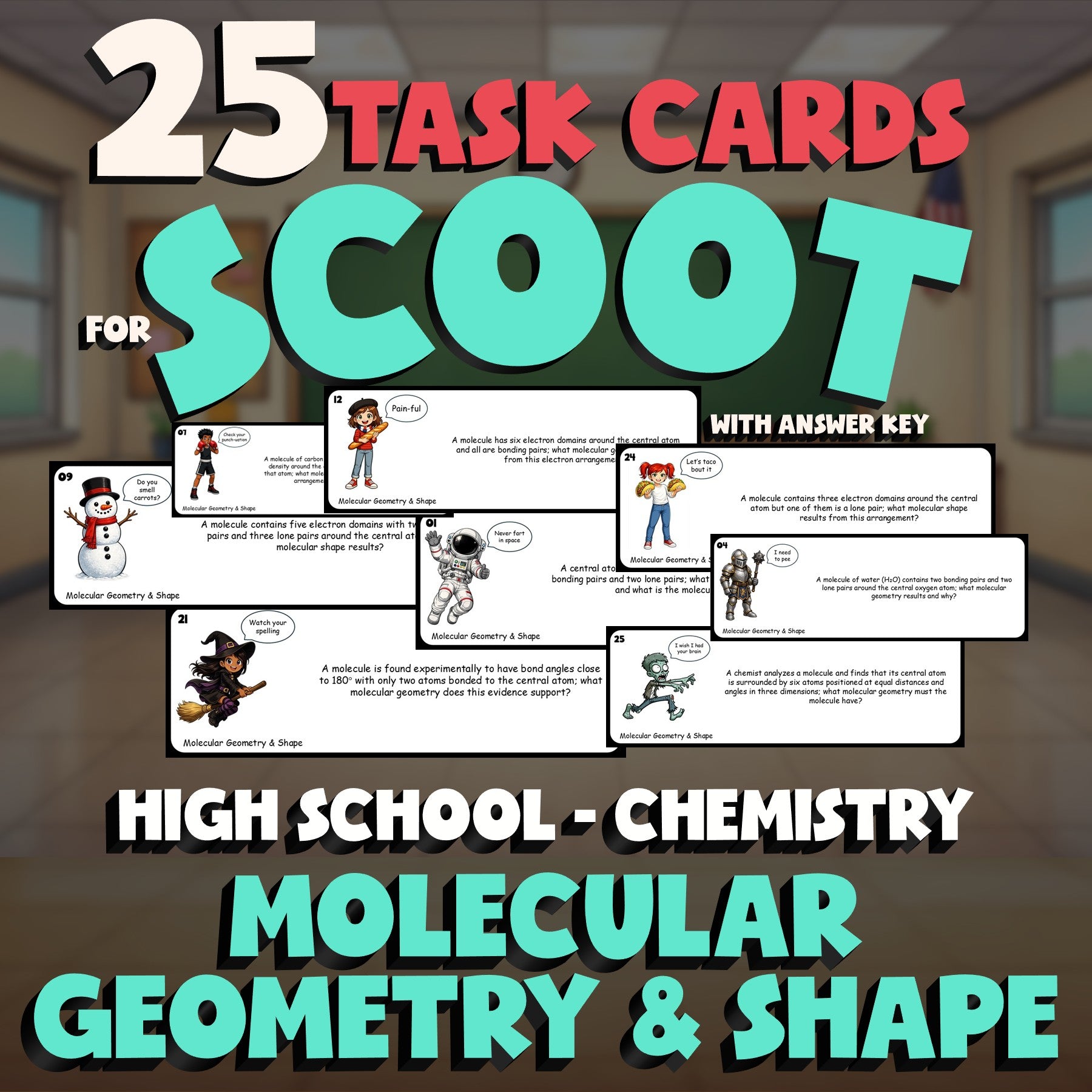 Molecular Geometry & Shape SCOOT TASK CARDS Science Game - No Prep Chemistry