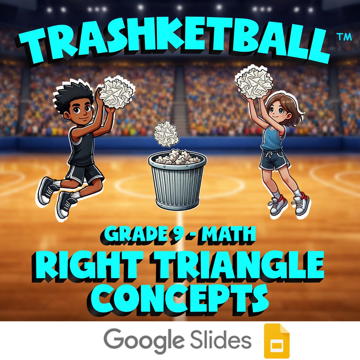 Right Triangle Concepts TRASHKETBALL Math Game - No Prep Grade 9 Review Activity