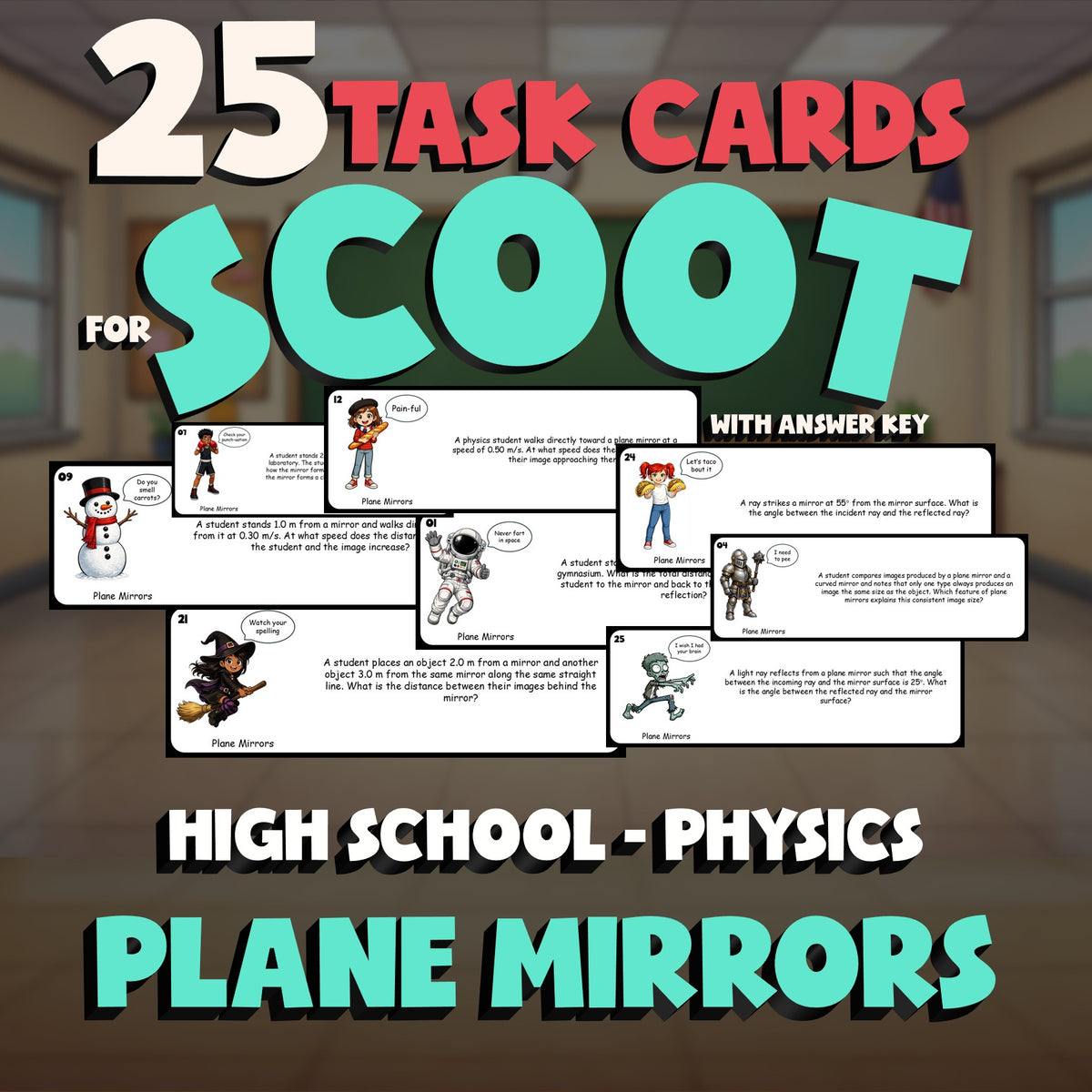 Plane Mirrors SCOOT TASK CARDS Science Game - No Prep Physics Review Activity