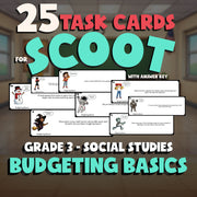 Budgeting Basics SCOOT TASK CARDS Socials Game - No Prep Grade 3 Review Activity