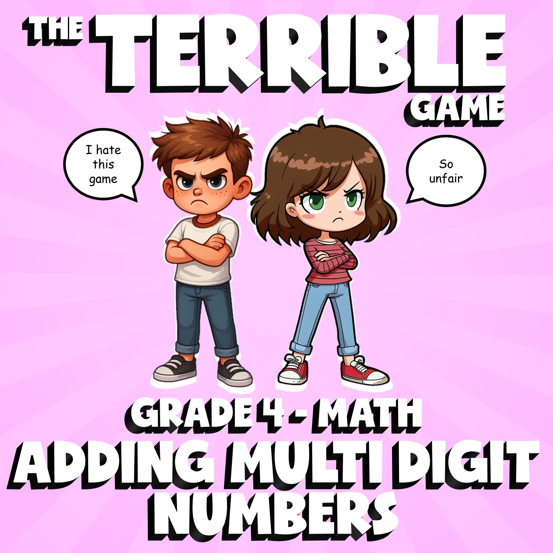 Adding Multi Digit Numbers THE TERRIBLE GAME - No Prep Grade 4 Math Review